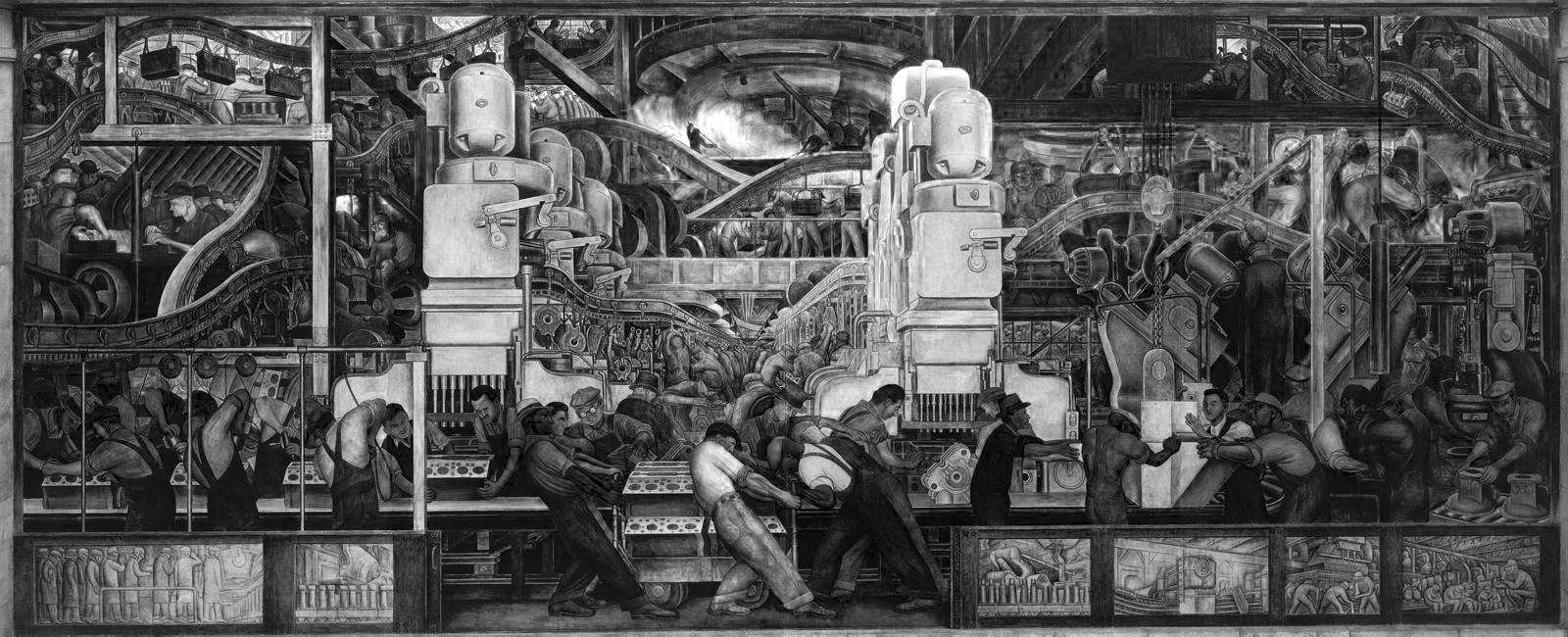 Detroit Industry Murals in Greyscale